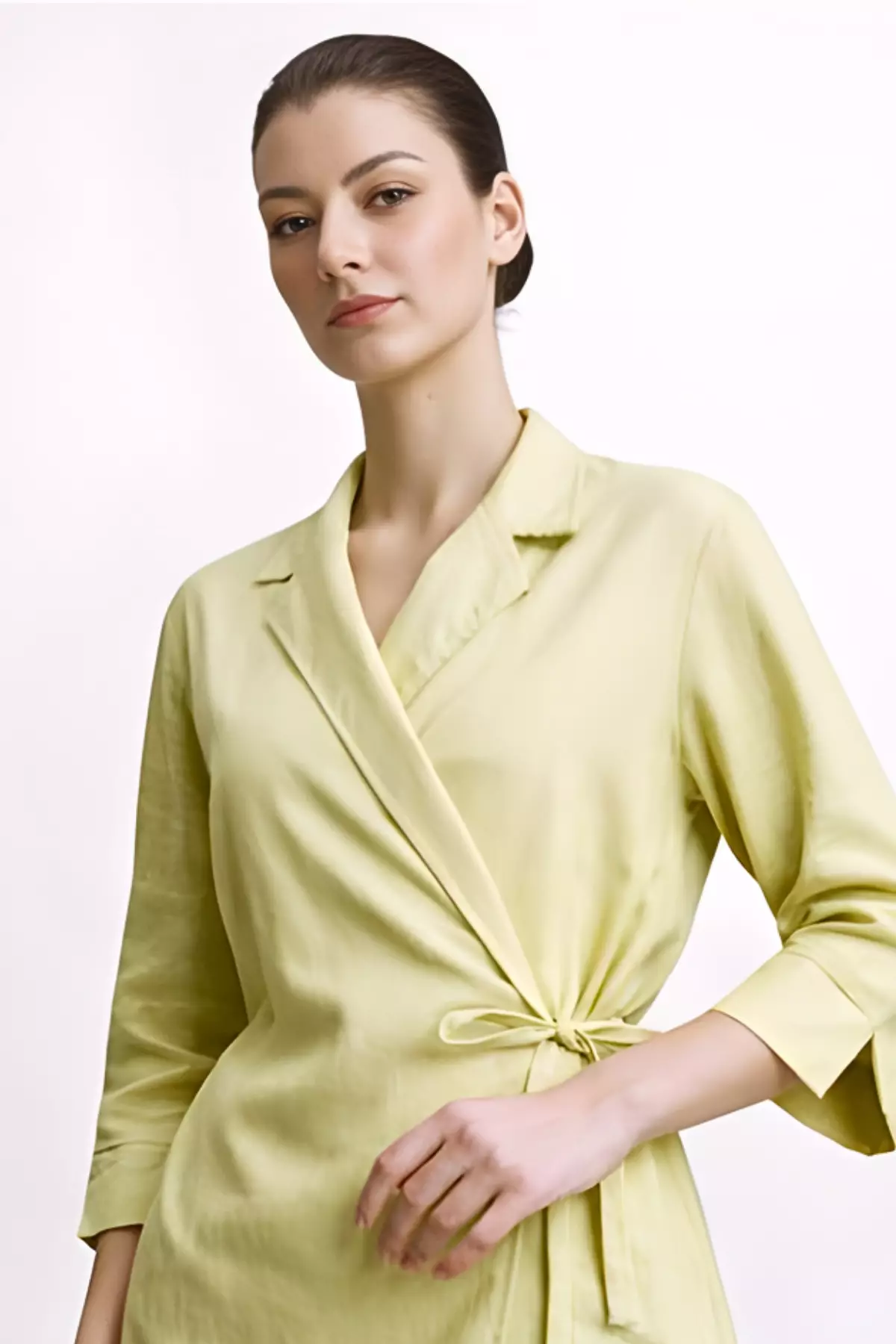 Essentials Linen Travel Set - Kimono Blazer Shirt with Straight Pants Olive Green (One Set Shirt & Pants)