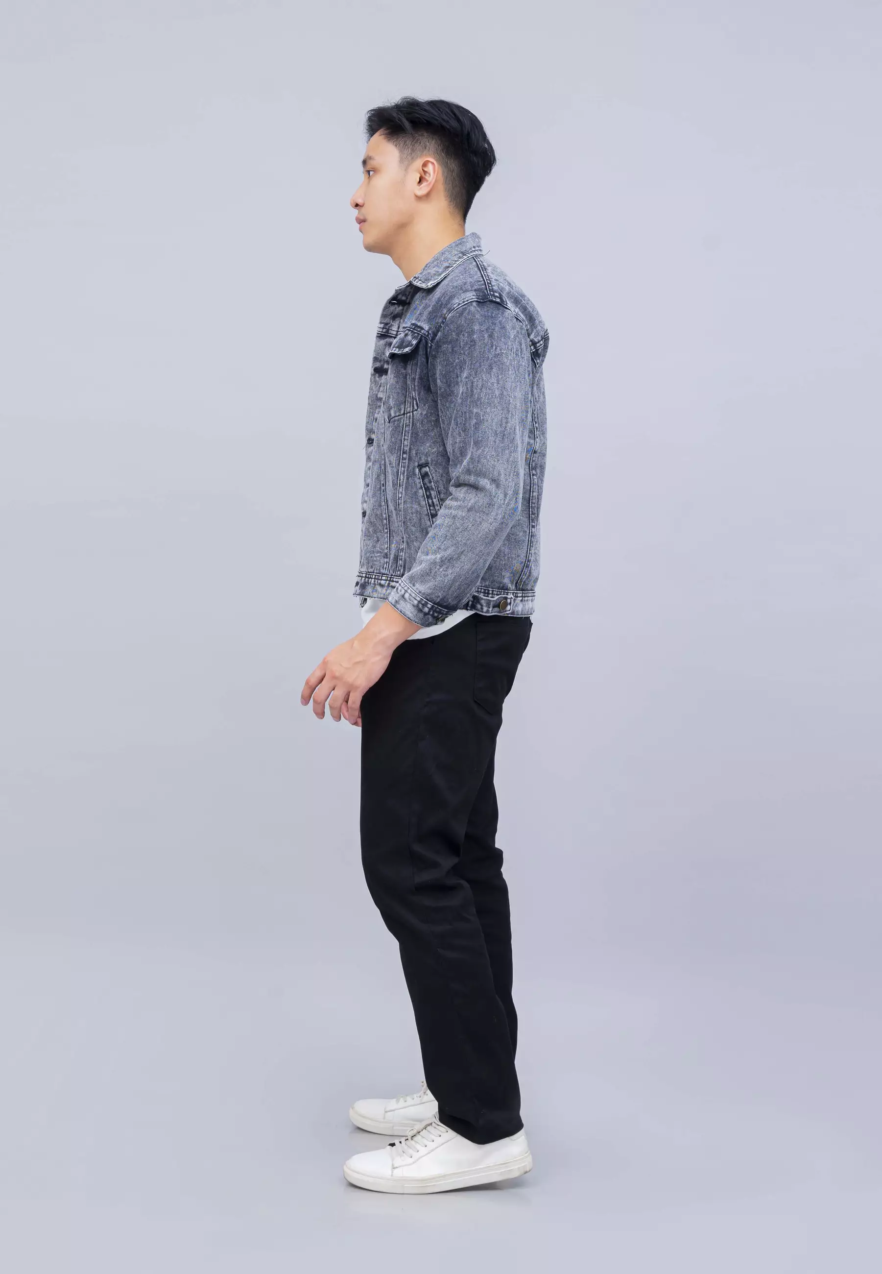 Houseofcuff Jaket Jeans Pria Polos Tebal Denim Abu Muda Pudar Unisex