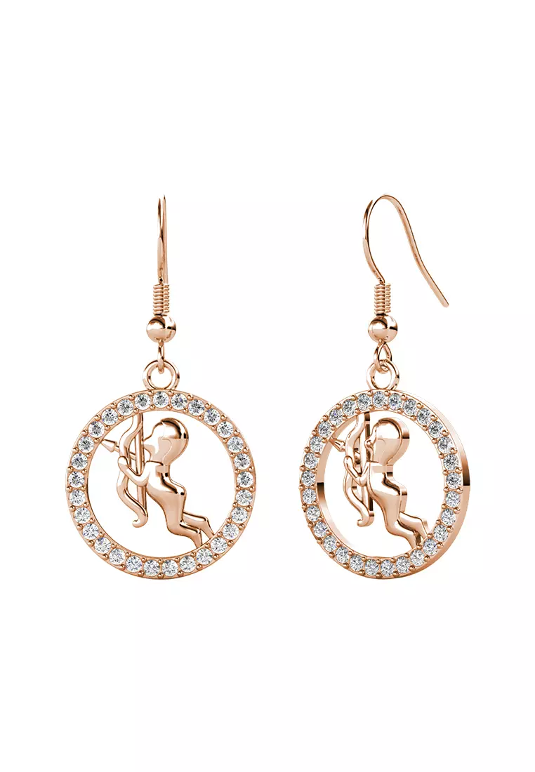 Her Jewellery Circlet Hook Sagittarius Earrings (Rose Gold) - Luxury Crystal Embellishments plated with 18K Gold