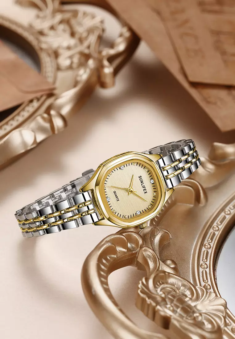 Jam Tangan Wanita 6015 Kecil Elegan Simpel Analog Korea Jam Tangan Cewek Original silvergold