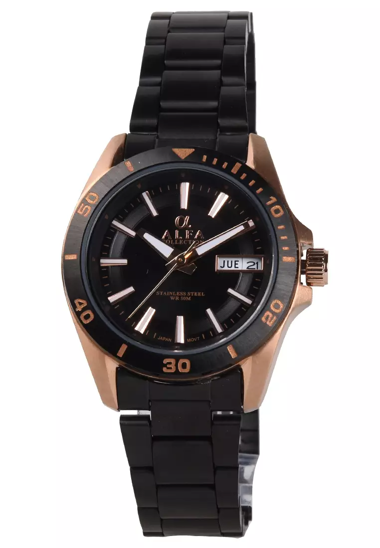 Alfa - Jam Tangan Wanita - Rosegold - Black Stainless Steel Bracelet - 99106L-A
