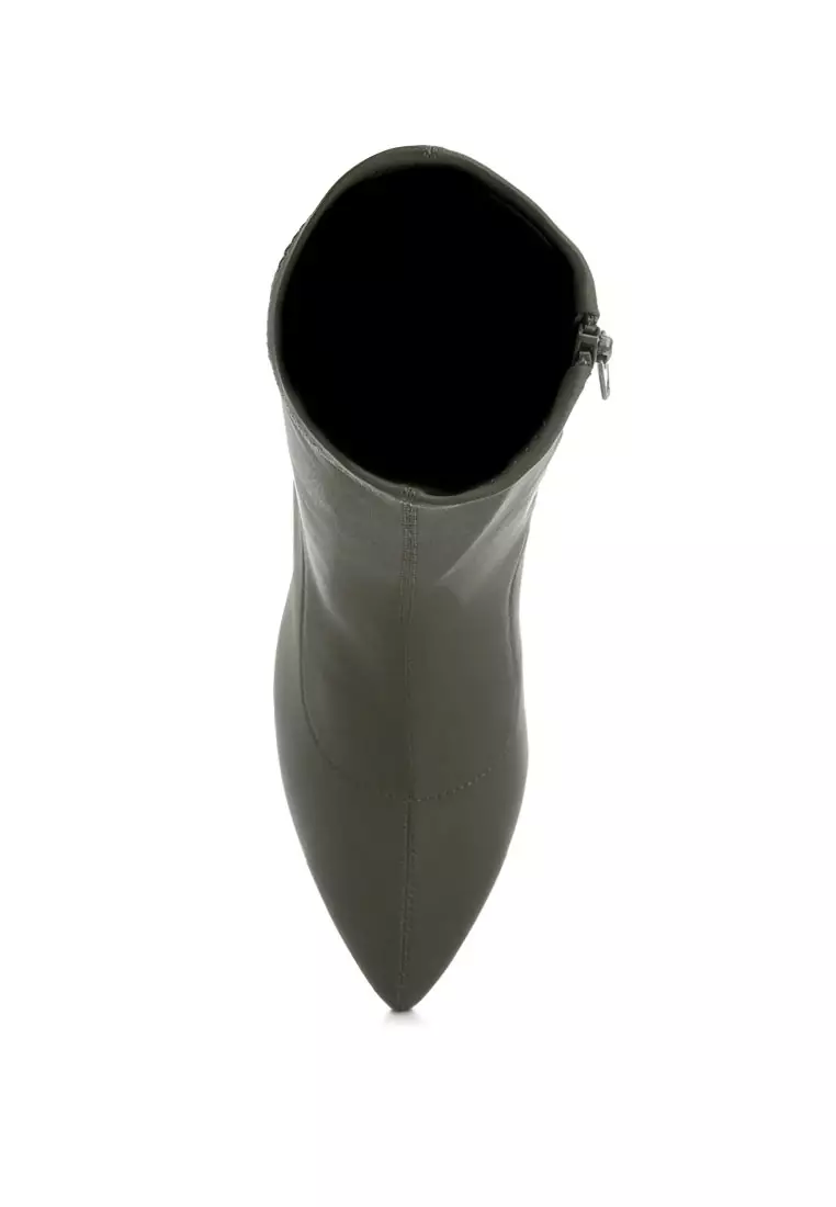 Zudio Solid Mid Heel Sock Boots In Khaki