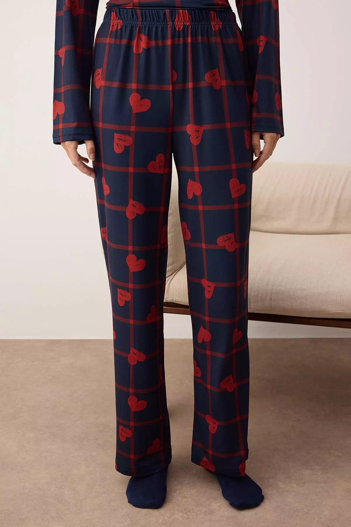 Navy Blue Heart Soft Touch Knitted Pajama Set