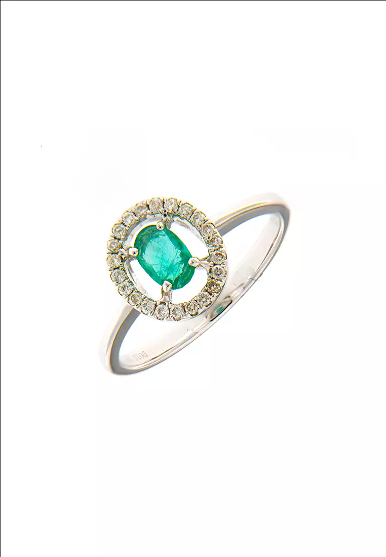 White gold emerald shop and diamond ring