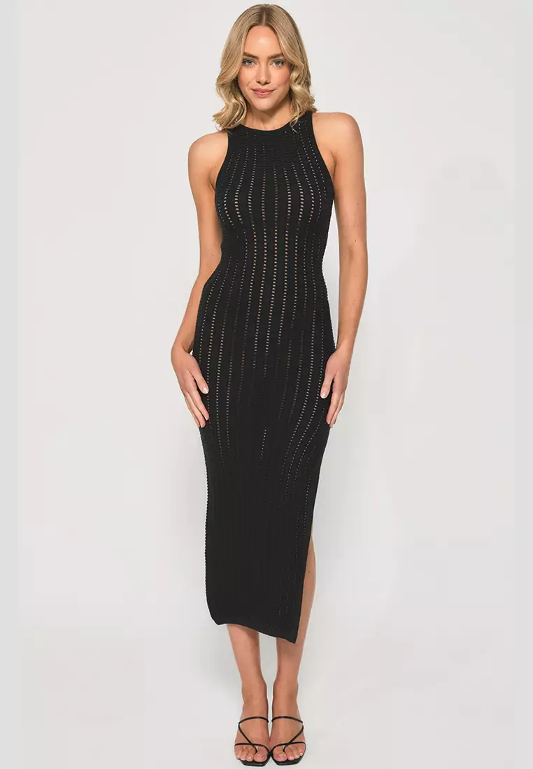 Black crochet beach dress hotsell