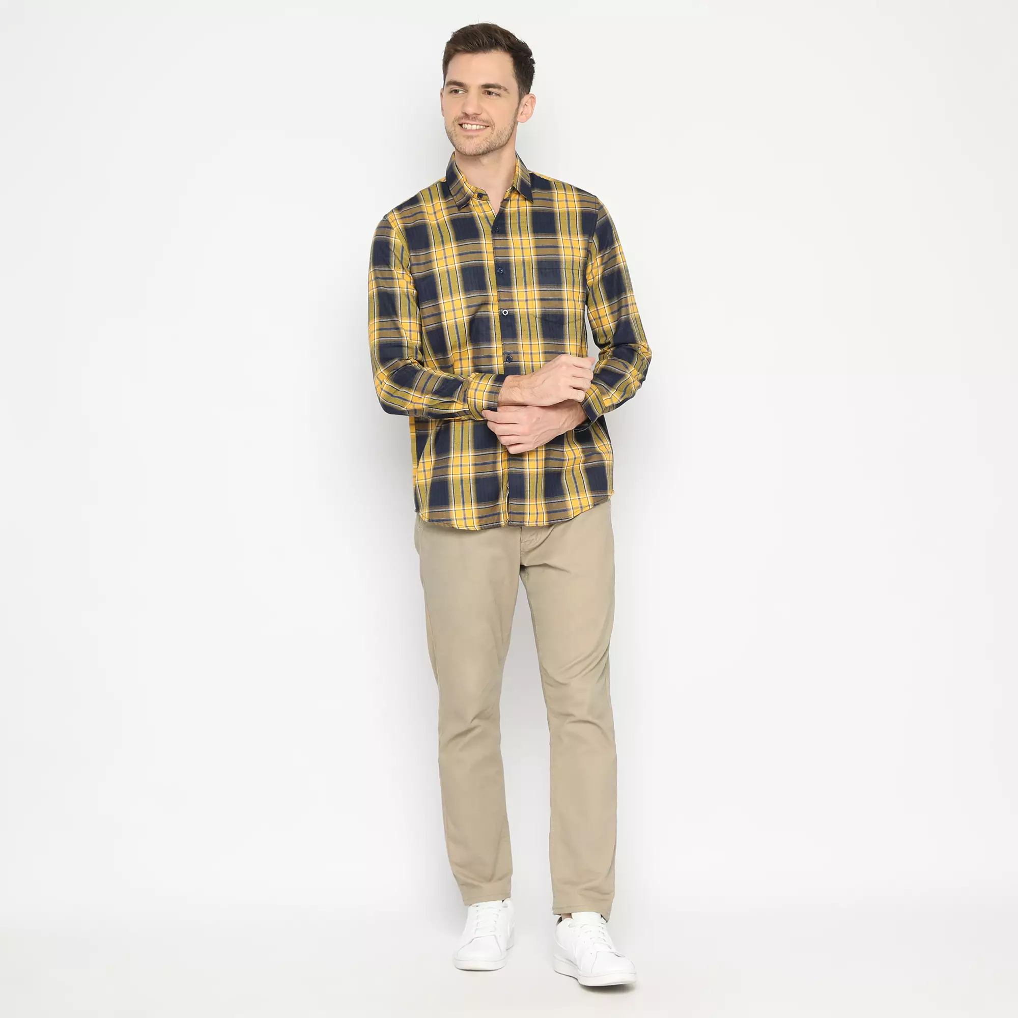 Platini Kemeja Kotak Pria Lengan Panjang Kuning 76275