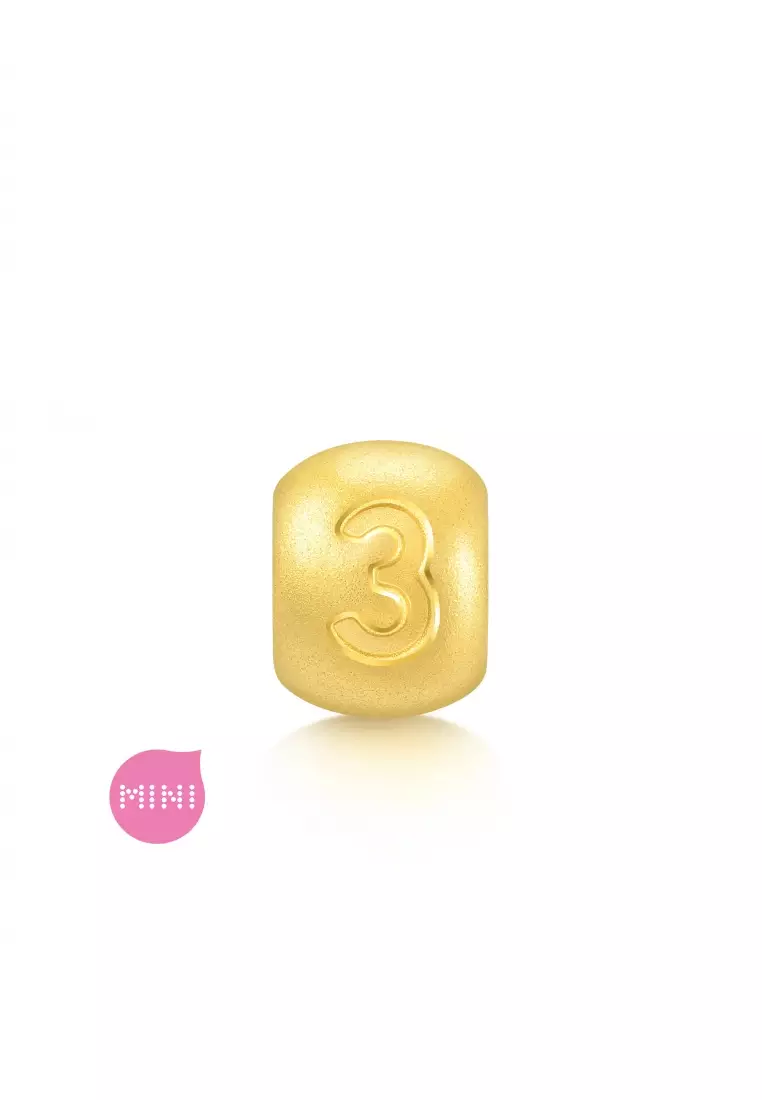 999 24K Solid Gold Number Three Charm 93668C (Bracelet not included)