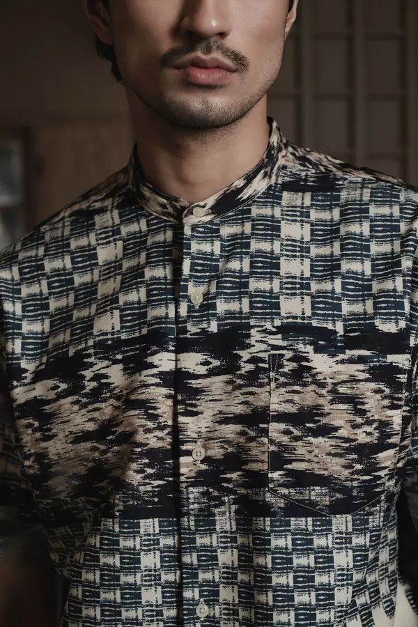 LARUSSO Earth of Whisper - Kemeja Changi Koko Printing Pria Lengan Pendek - Namaz