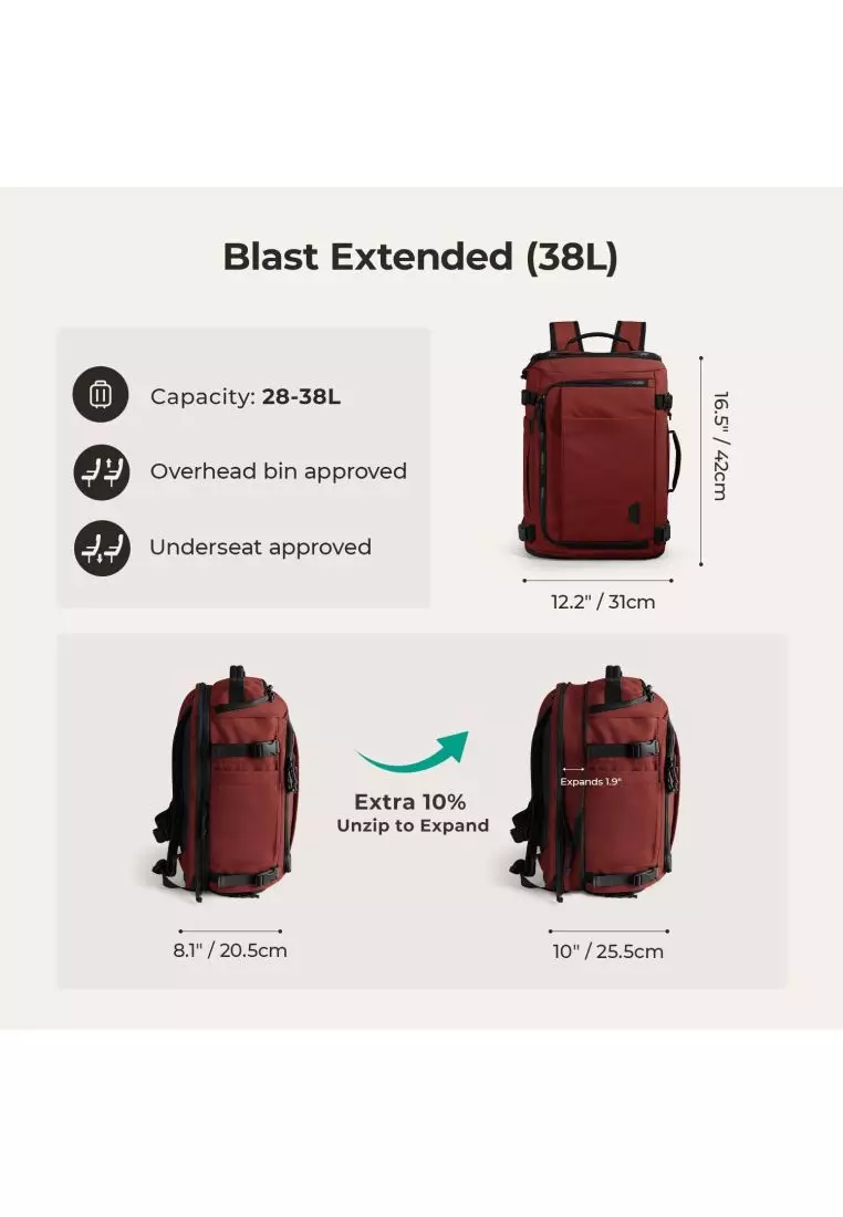 Bagsmart Blast Quick Access Carry On Travel Backpack Extended 38L (Brandy Snifter)