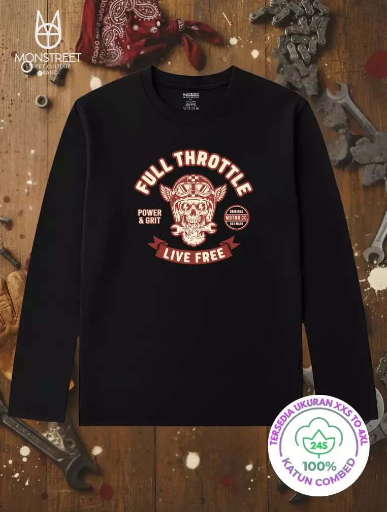 Monstreet Kaos Katun Combed 24S Grafis Reguler Fit Lengan Panjang Hitam Tshirt LUTR213 Cotton Combed 24S Graphic Tshirt Regular Fit Full Sleeve Black Tshirt