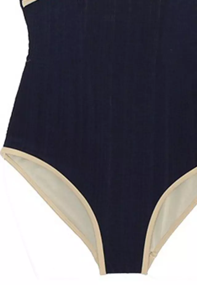 Korean Style Plain Hiden-Strips Slip One-Piece Swimsuit A21031809BL