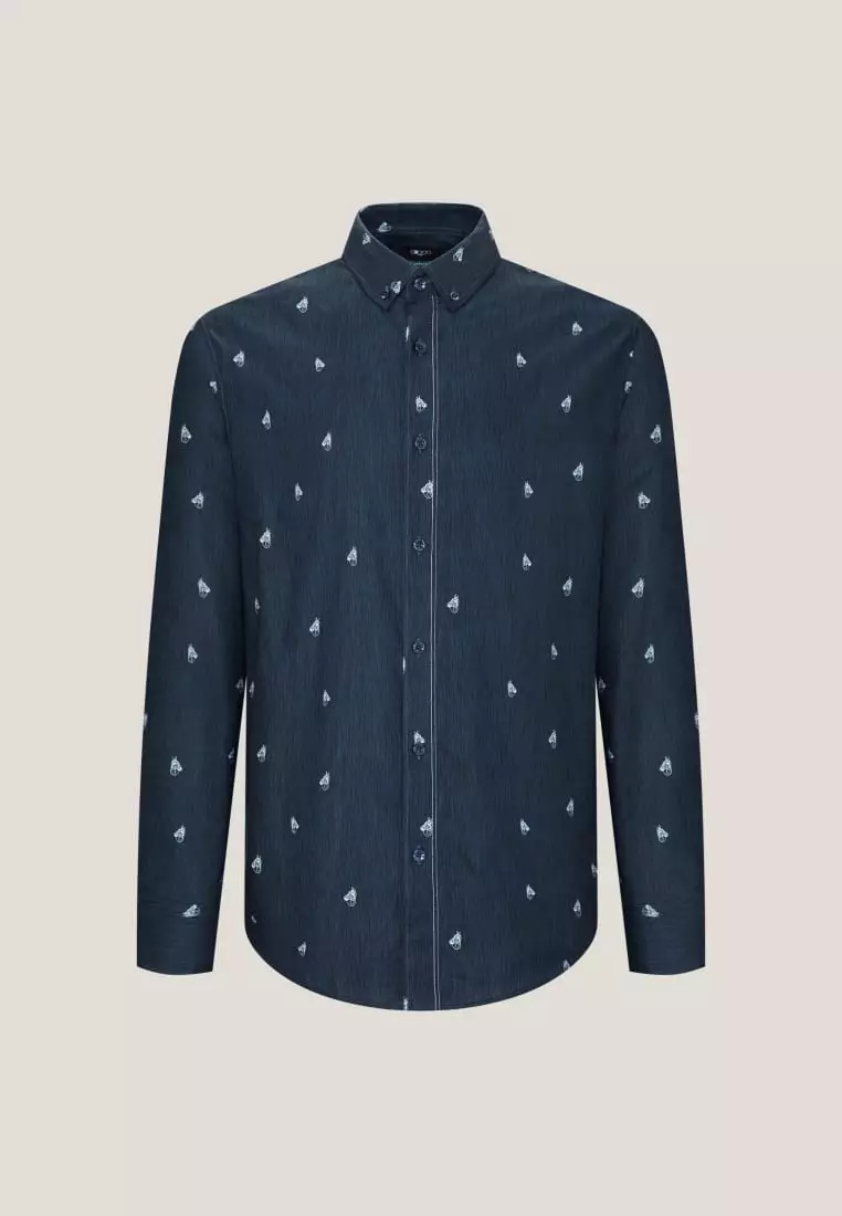 G2000 Wrinkle-Free Mini Horse Digital Print Comfort Fit Oxford Casual Shirt