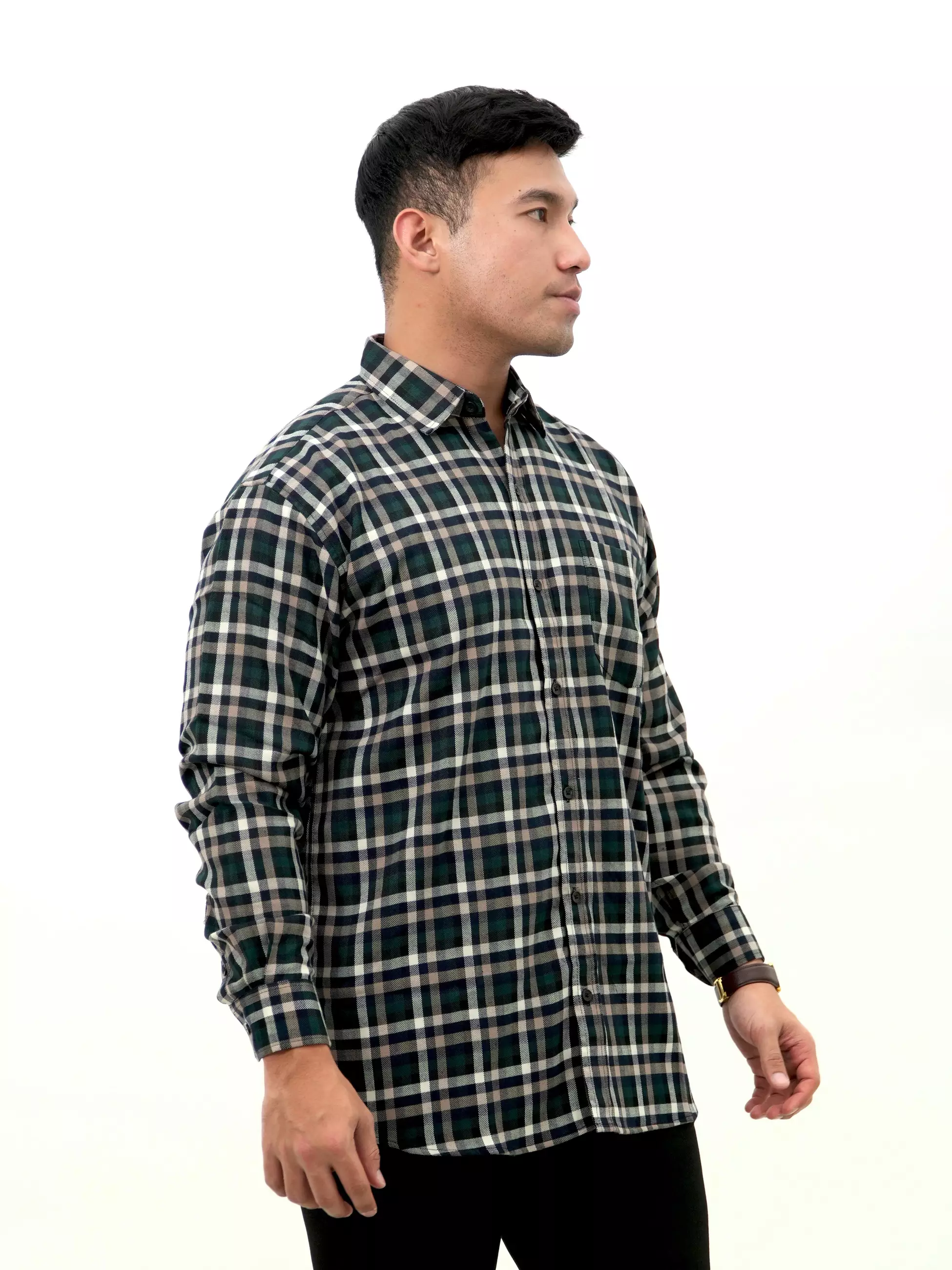 Kemeja Flannel Lengan Panjang Hitam Kotak-Kotak 16826