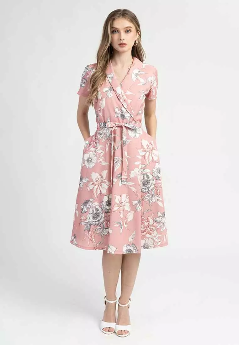Nadia Floral Wrap A-Line Dres