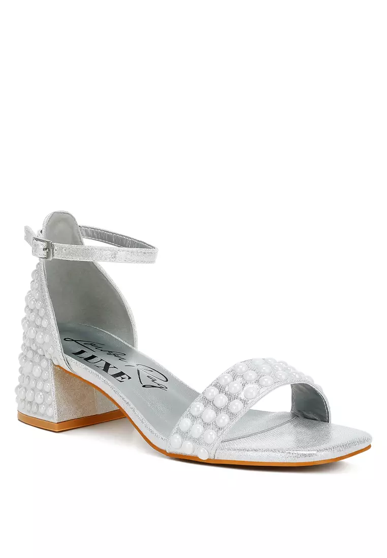 Rhinestone Embellished Shimmer Sandals in Silver