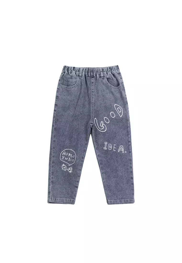 Denim Jeans With Cartoon And Letter Print