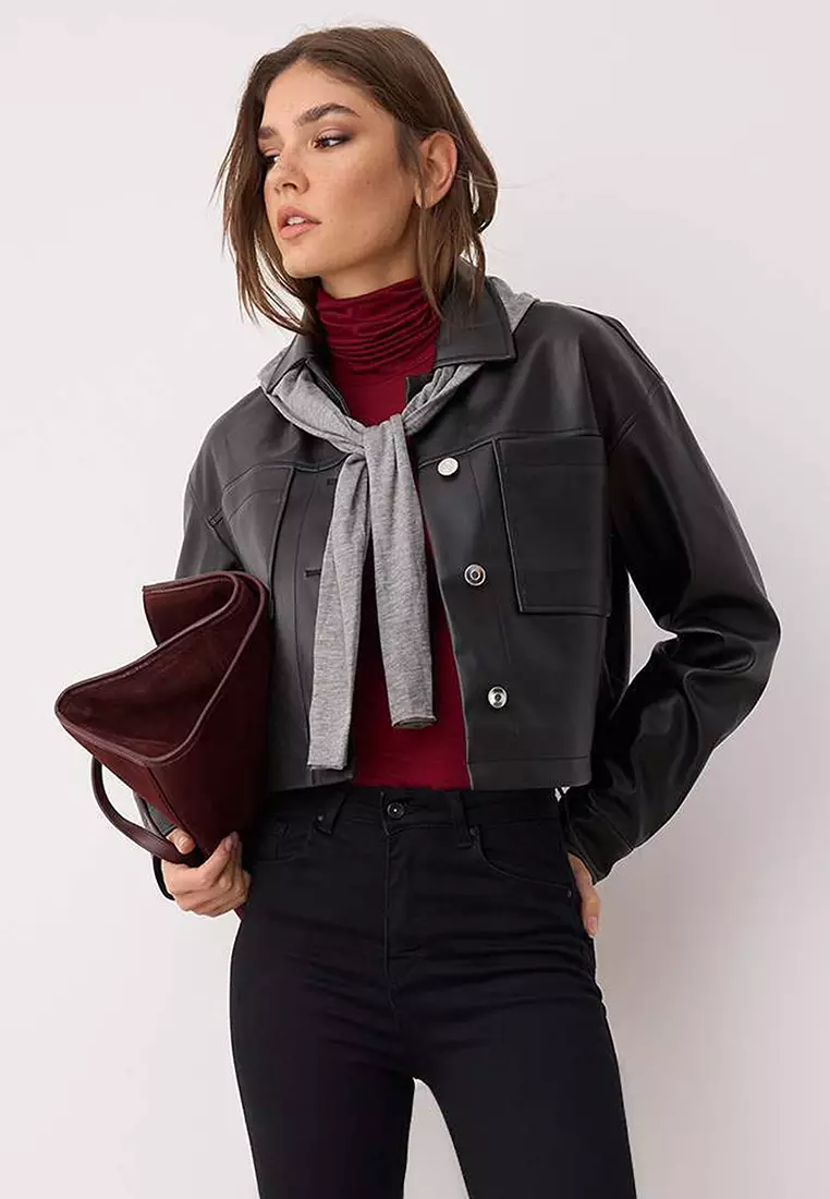 Faux Leather Crop Jacket