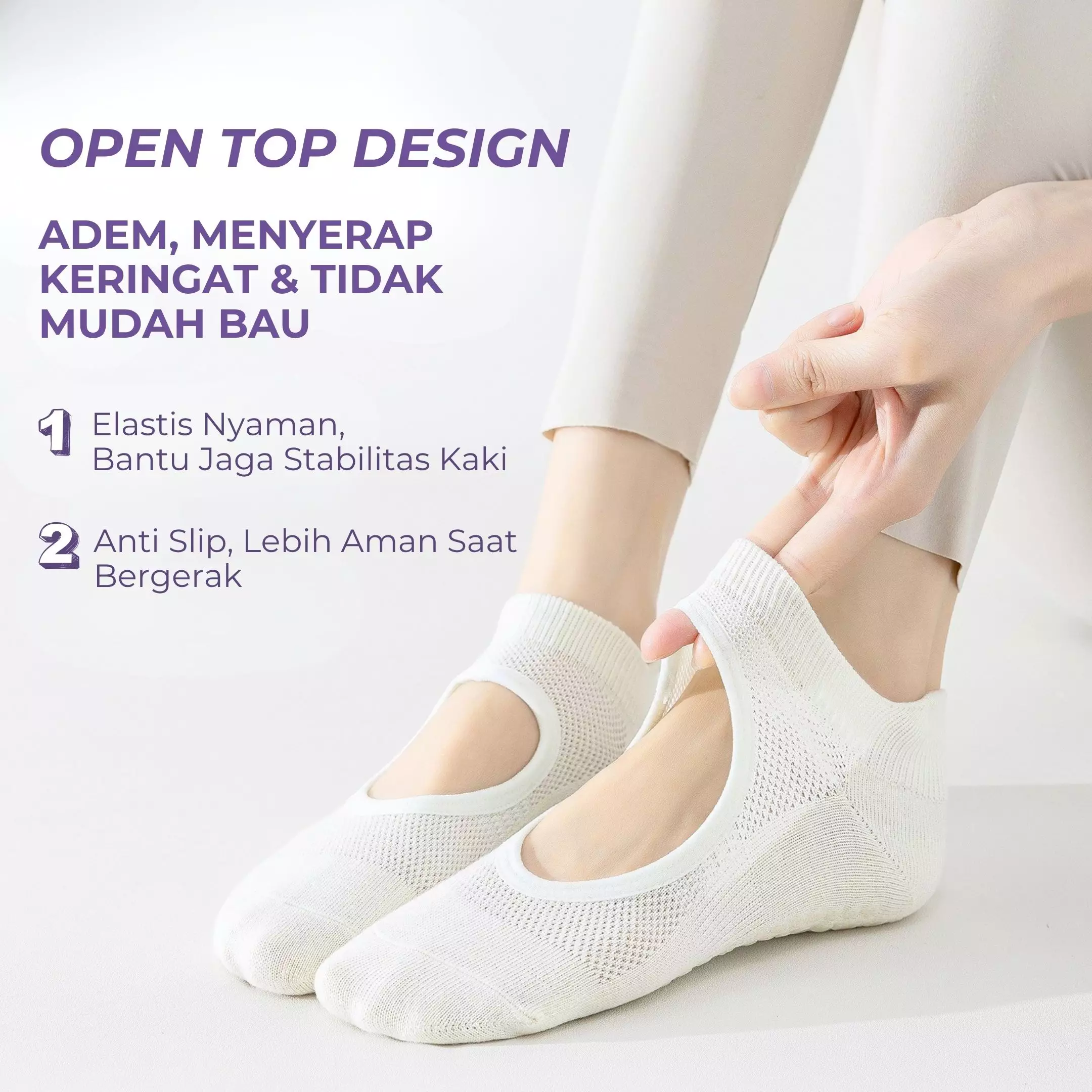 Wakakids Kaos Kaki Pendek Olahraga Wanita Backless Anti Slip Sport Socks Yoga Pilates Senam Gym Venrz Ungu
