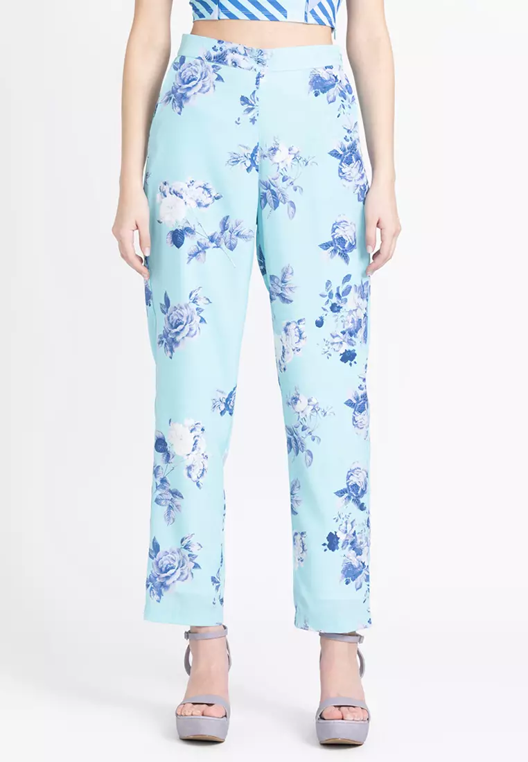 Blue Floral Smart Trousers