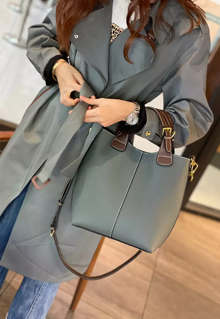 Women's Classic Cowhide Leather 2-Ways Crossbody Bags Hand Bags