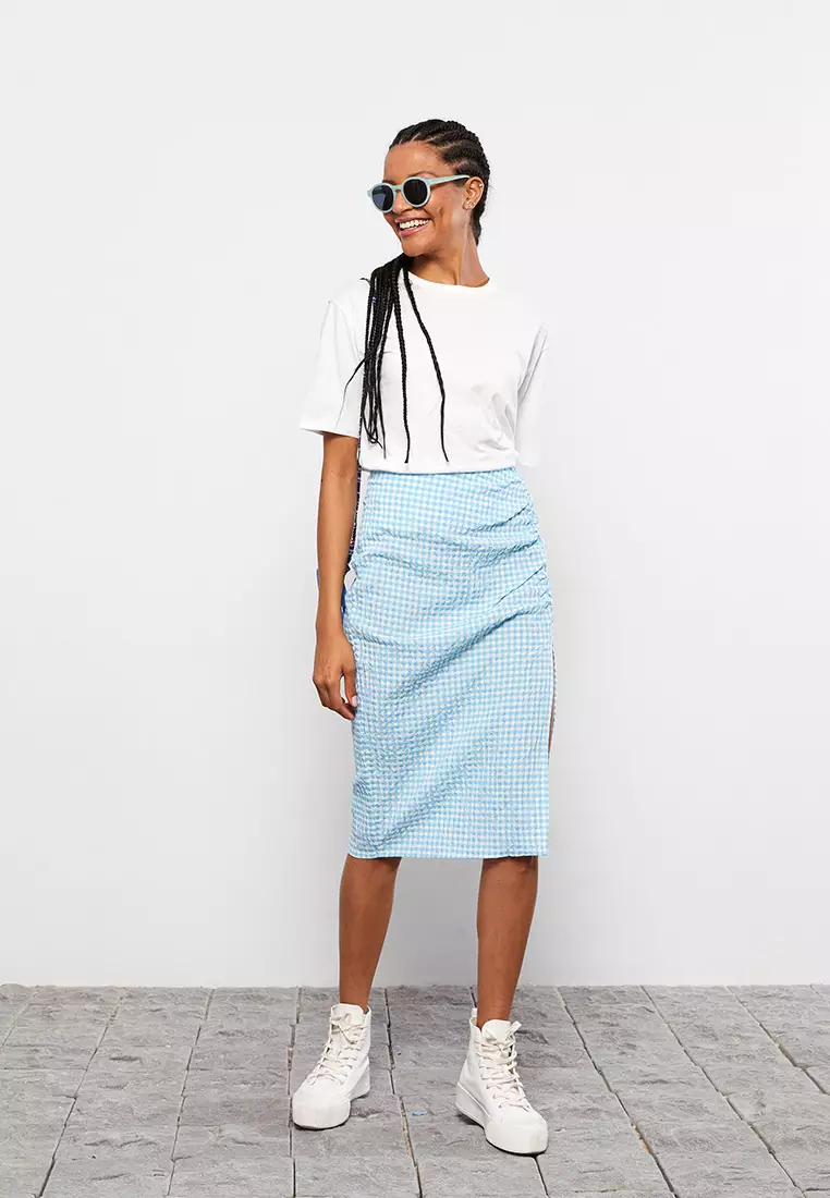 Navy gingham pencil skirt discount