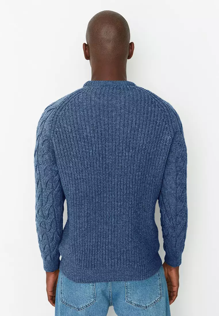 Indigo Casual Unisex Regular Fit Woolen Crew Neck Hair Knitted Sweater TMNAW22KZ2059