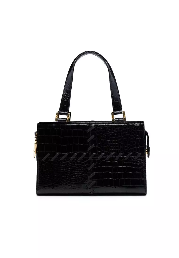 Pre-Loved Saint Laurent Croc Embossed Leather Shoulder Bag
