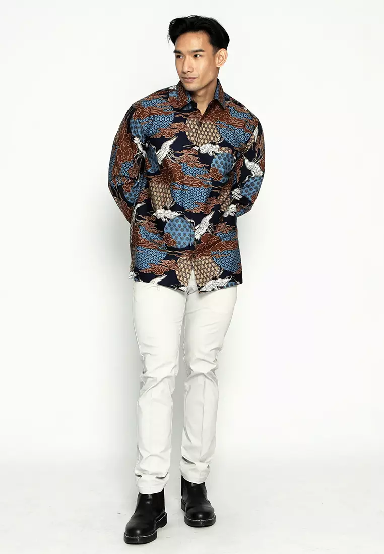 Casella Kemeja Pria Lengan Panjang Premium | Baju Kemeja Batik Pandawa Series Arjuna 702 Blue