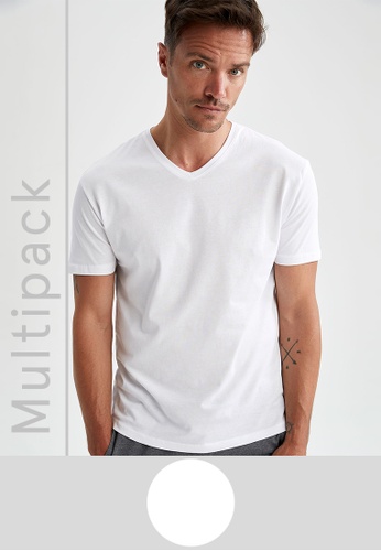DeFacto white 2-Pack Regular Fit V Neck Basic Cotton T-Shirt 0F19AAAD580C11GS_1