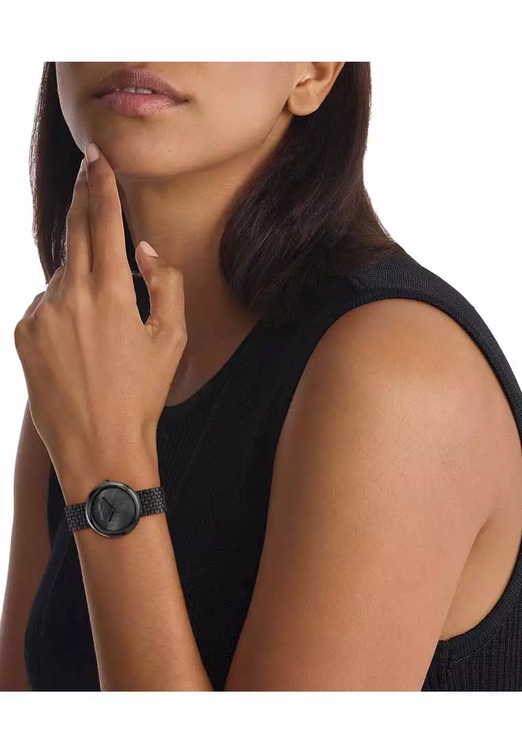 Buy Calvin Klein Twisted Bezel Women's Watch Ionic Plated Black Steel ...
