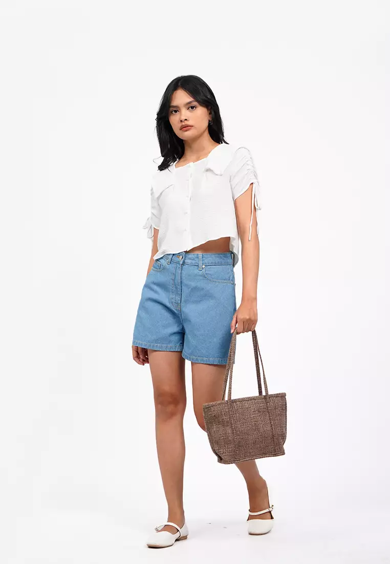 Wide Collar Short Sleeve Blouse