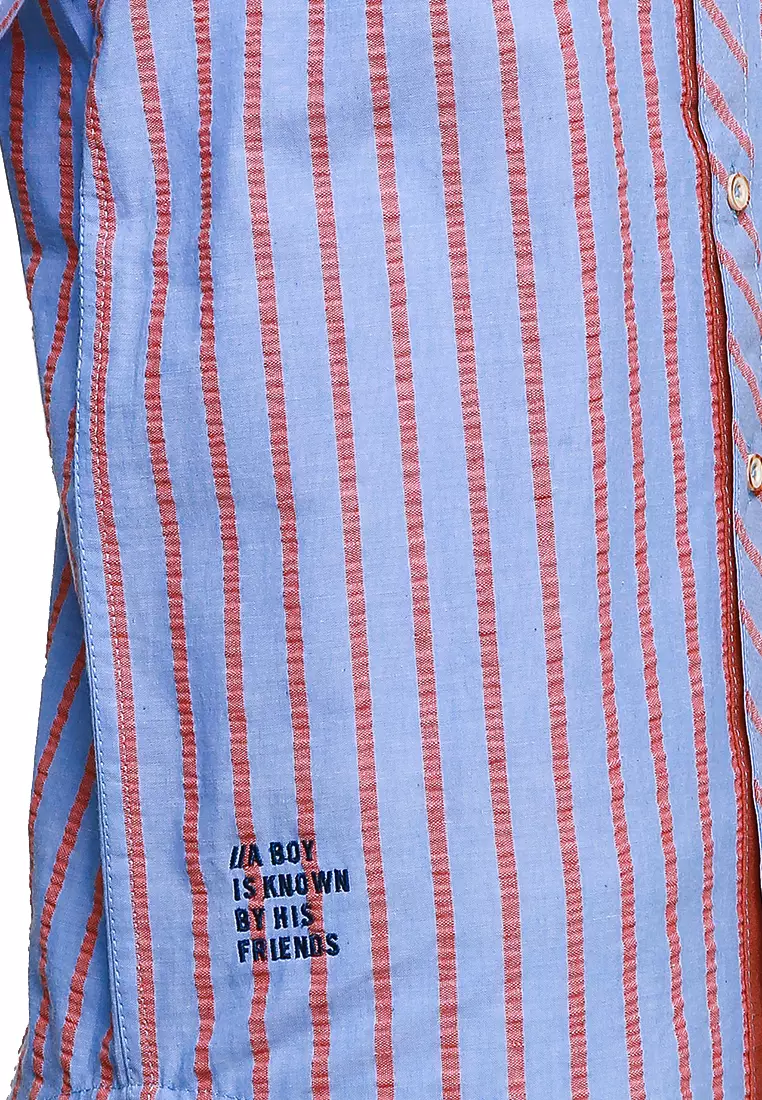 Pito Dito Boy Formerio Kemeja Pendek Anak Biru Motif Salur