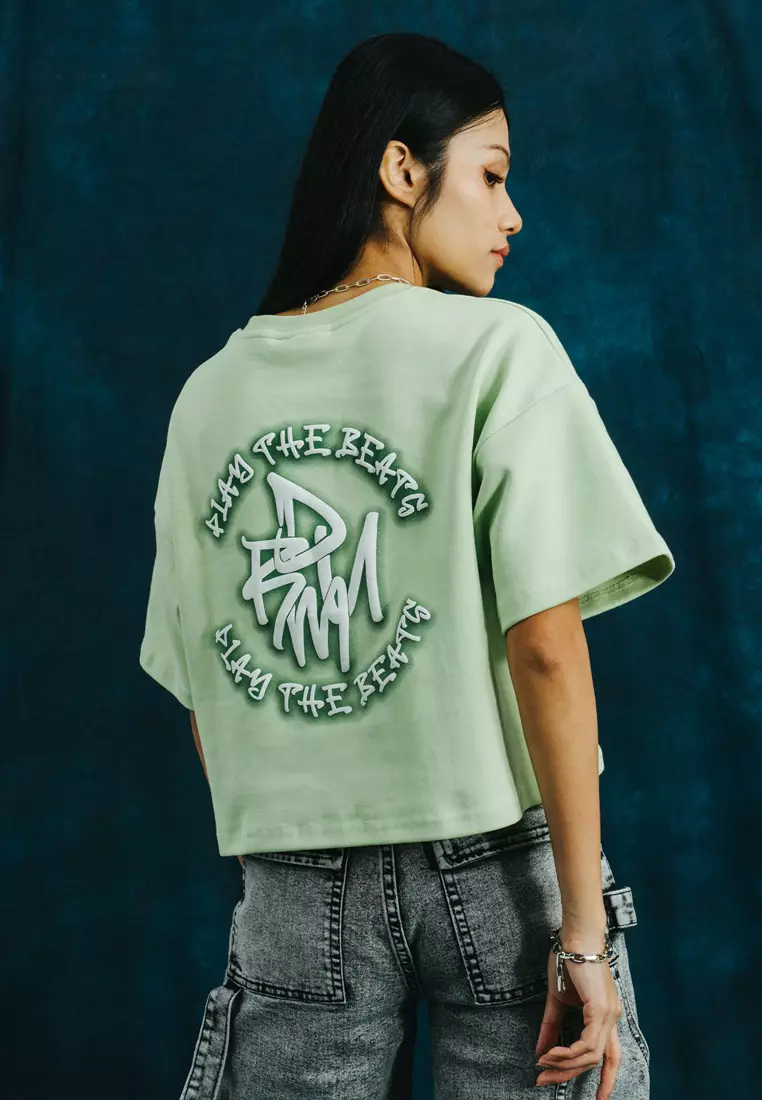 SELECT Women Puff Print & Spray Oversized Tee- Green