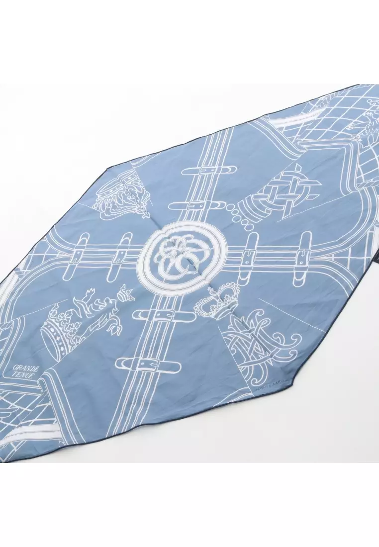 Pre-Loved Hermès Losange GM GRANDE TENUE scarf cotton Blue gray