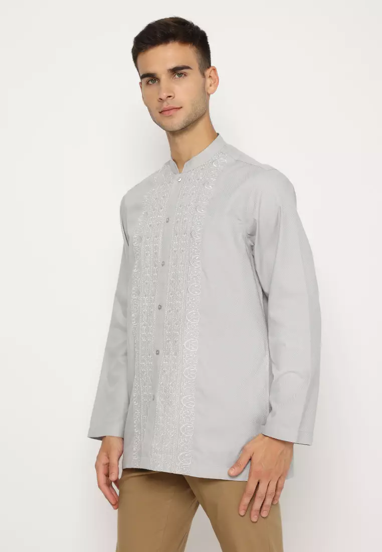 Jobb Wahhab Baju Koko Pria Lengan Panjang Regular Fit Abu-Abu