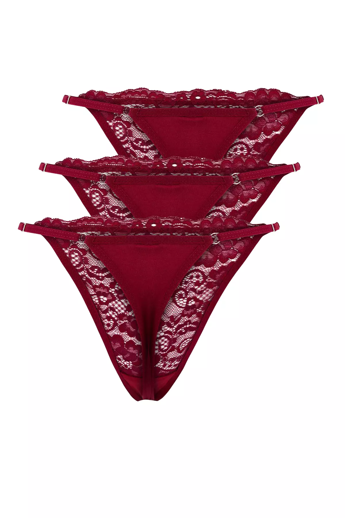 Burgundy 3-Pack Lace Thong Lace-Like Knit Thong Panties Thmss25Ku6