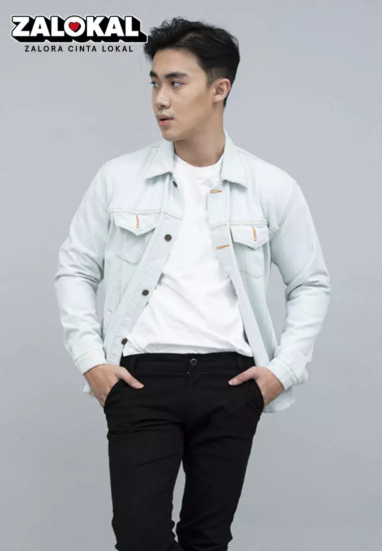 Jaket Jeans Pria Polos Tebal Dilan Jaket Biru Terang