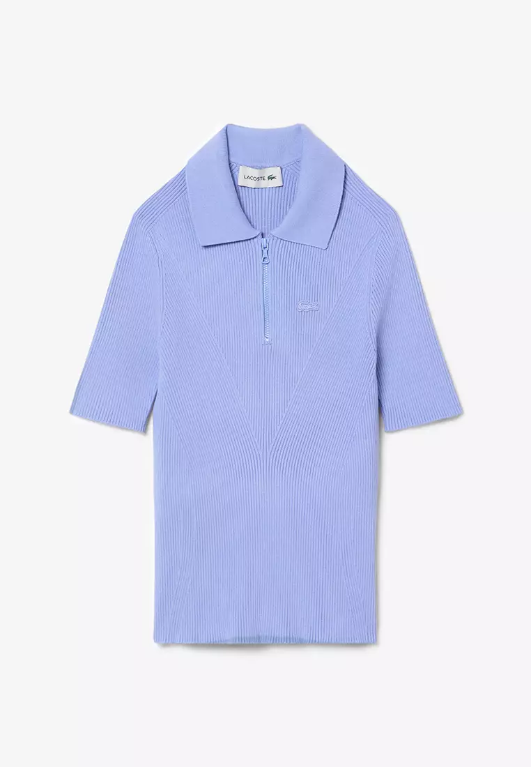 Zip Neck Rib Knit Polo Shirt