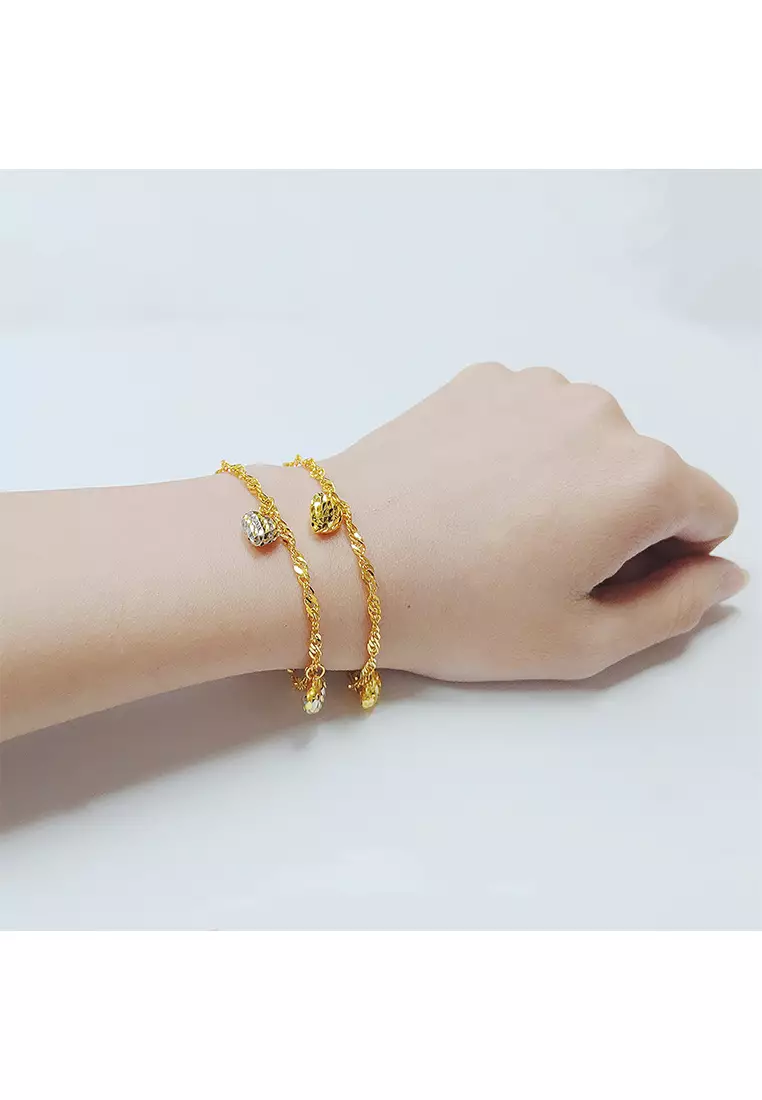 375/9K Gold Wave Chain Bracelet with Love T034