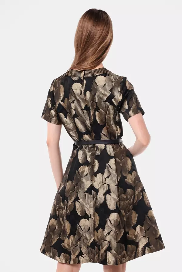 MINIMAL - Golda - Dress Jacquard Motif Bunga - Black