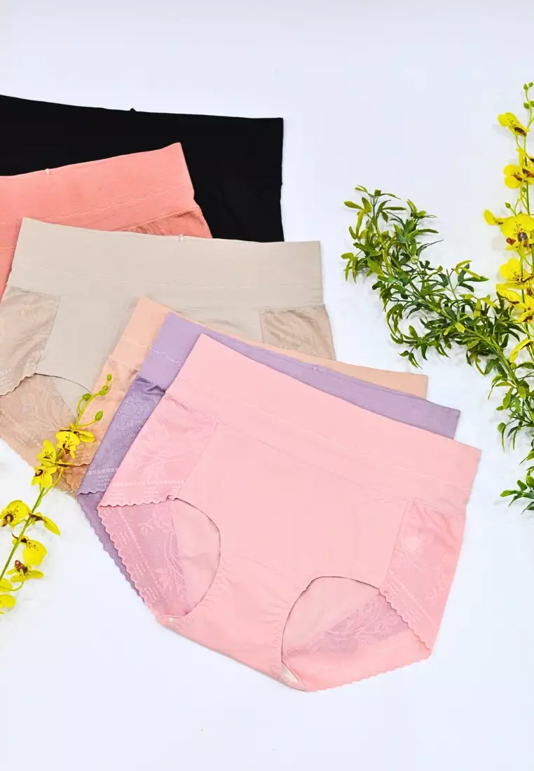6 Pack Noelle High Waisted Cotton with Lace Panties Bundle B