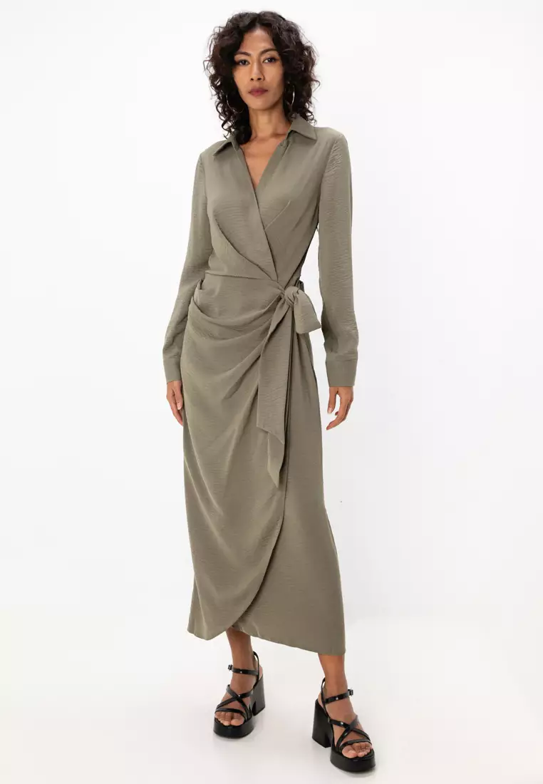 Buy ASOS Design Collared Midi Dress With Ruched Tie Waist 2025