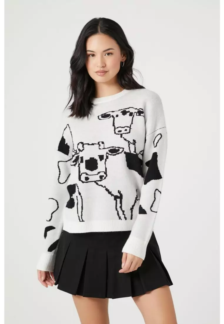 Buy FOREVER 21 Cow Graphic Drop Sleeve Sweater 2024 Online