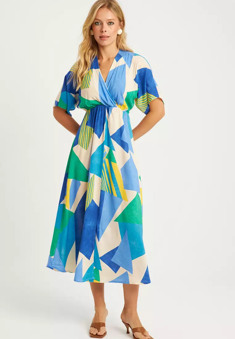 Patterned Double Breasted Midi Dress