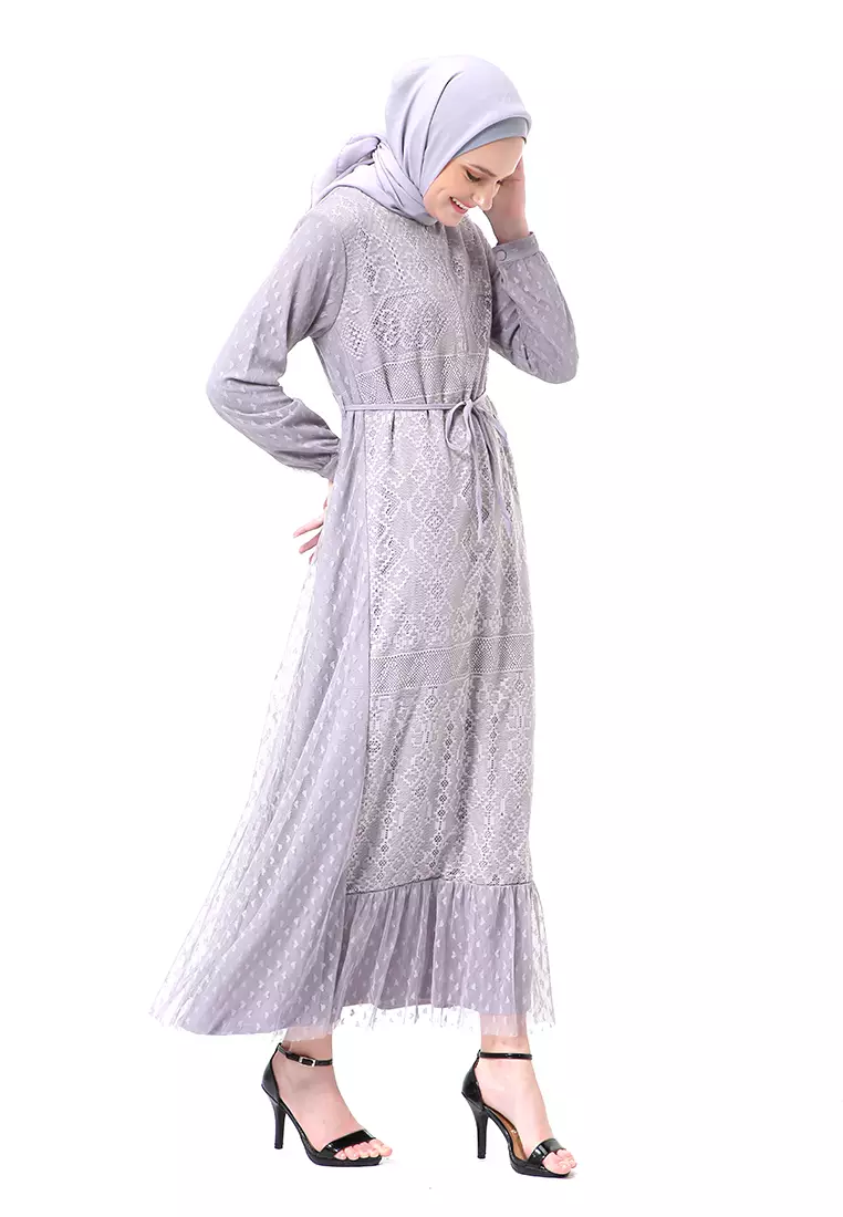 Nayaka Gamis Wanita Lengan Panjang Design Klasik High Quality Premium - Grey