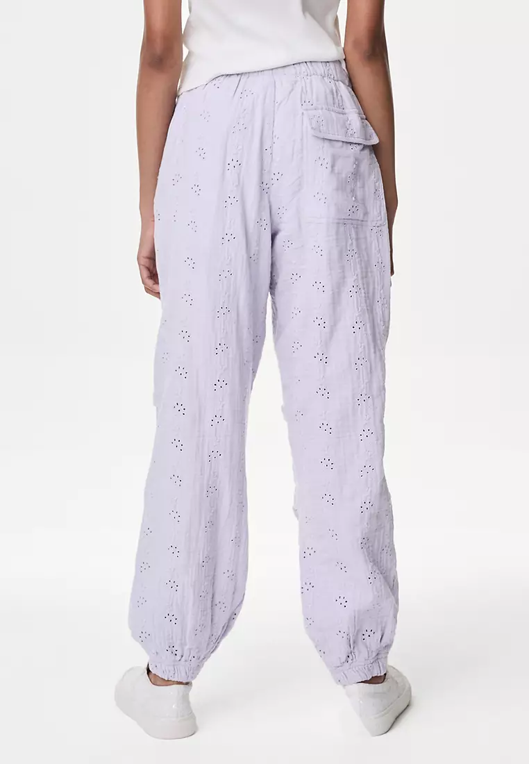 Pure Cotton Broderie Parachute Trousers