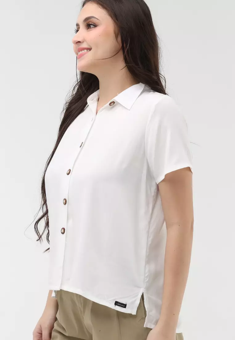 Woven Plain Rayon Short Sleeves Blouse