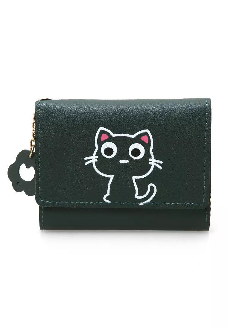 Fiore Dompet Anak Wanita Mini Short Wallet Cat Motive Many Slot Material Leather ORIGINAL - Green