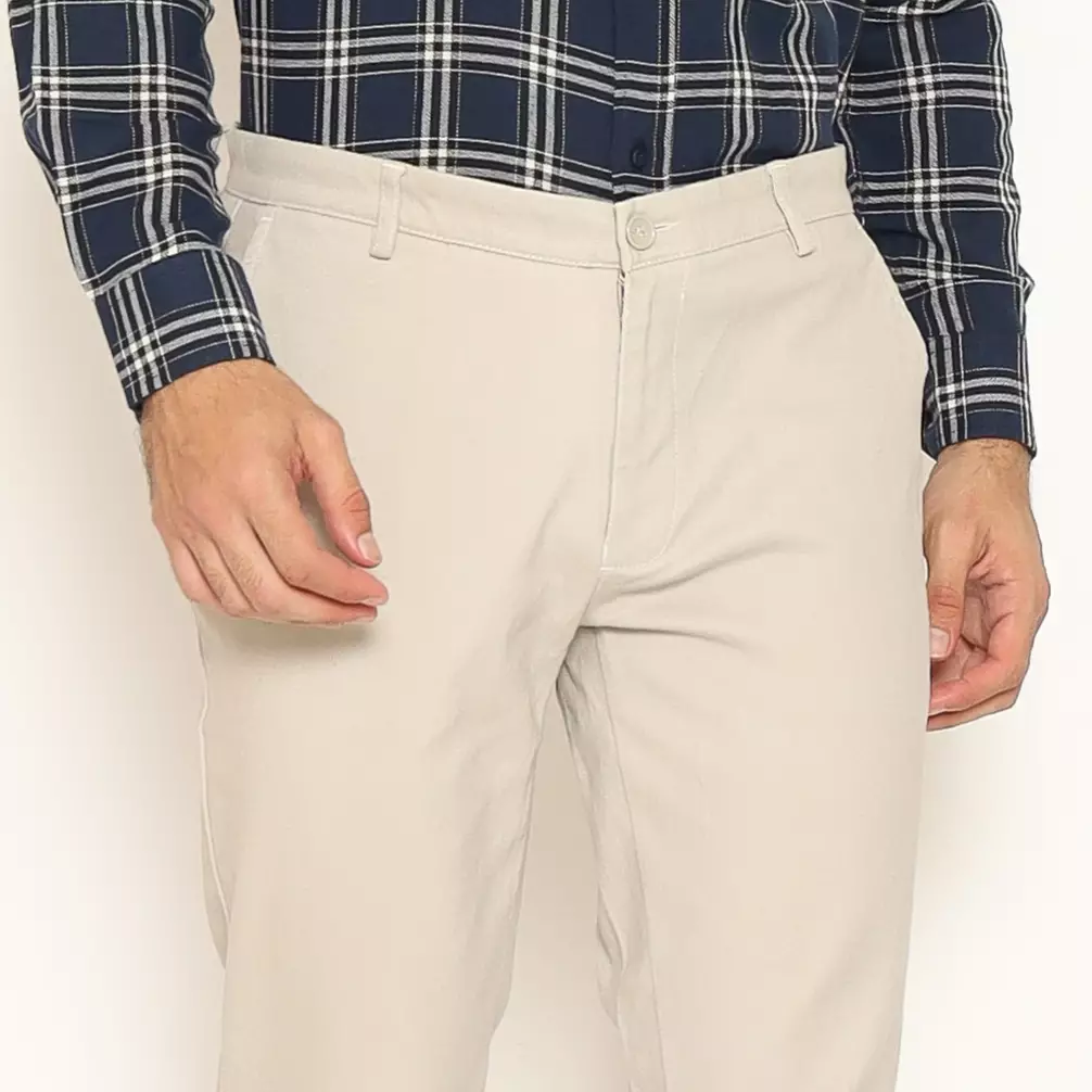 Schoeller Celana Chino Slim Fit Pria Warna Abu-abu Muda | Katun Stretch Premium Polos