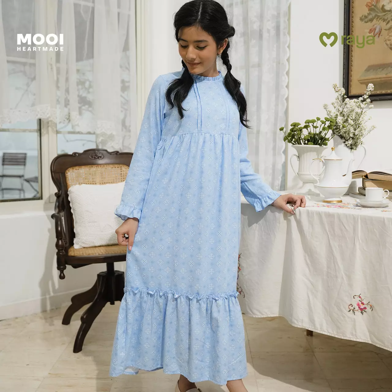 Mooi Dress Anak Gamis Anak Perempuan Raya Collection Ghadia Gamis Sandya Series - White